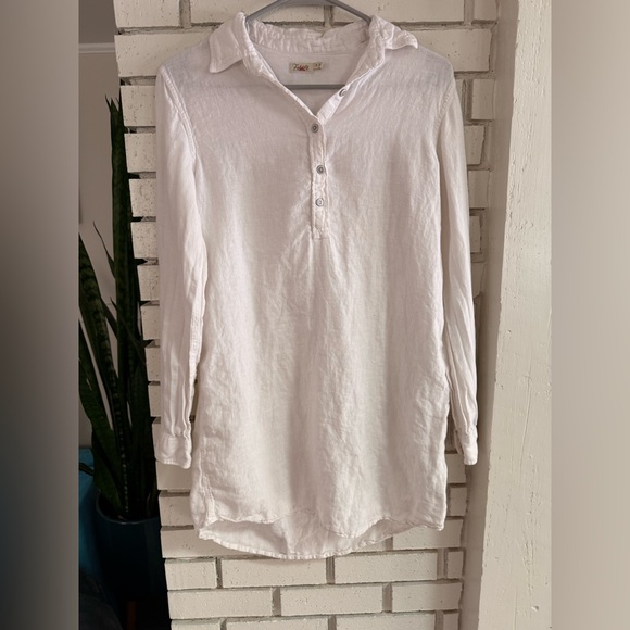 Faherty Tops - Faherty 100% Linen White Tunic Button Up Top in Size‎ Small